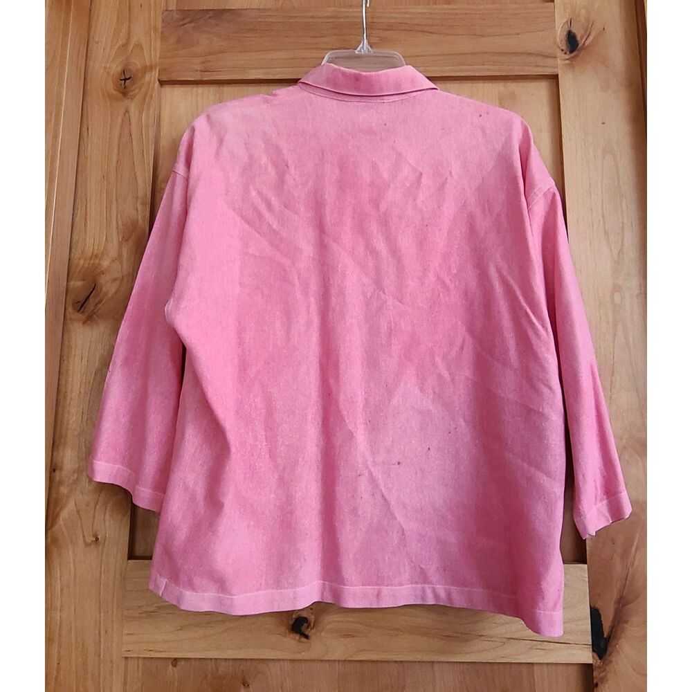 Vintage SFO 100% Linen MEDIUM Pink Button Shirt‎ Top 3/4 Sleeve Girly Feminine M
